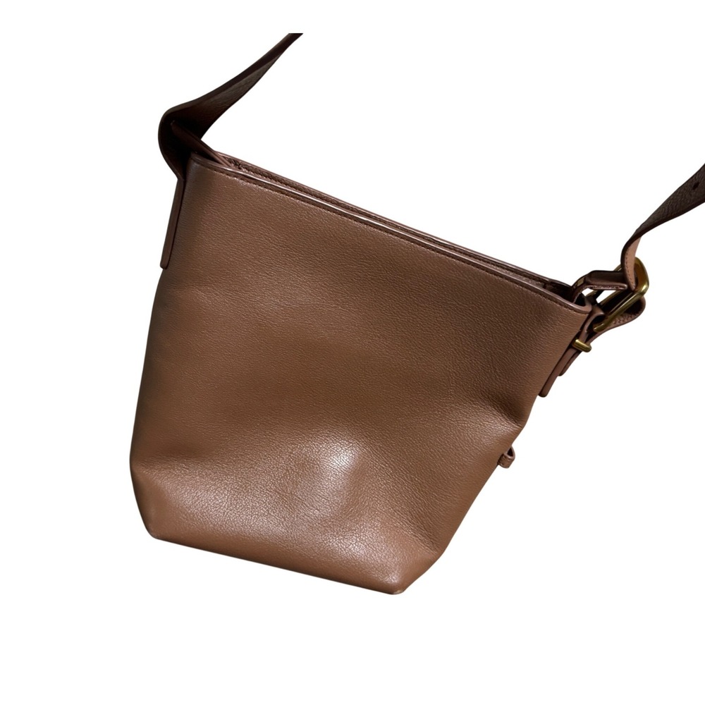 Quince Cognac Brown Leather Crossbody Bag Adjustable Strap Minimalist Bucket - Picture 6 of 8
